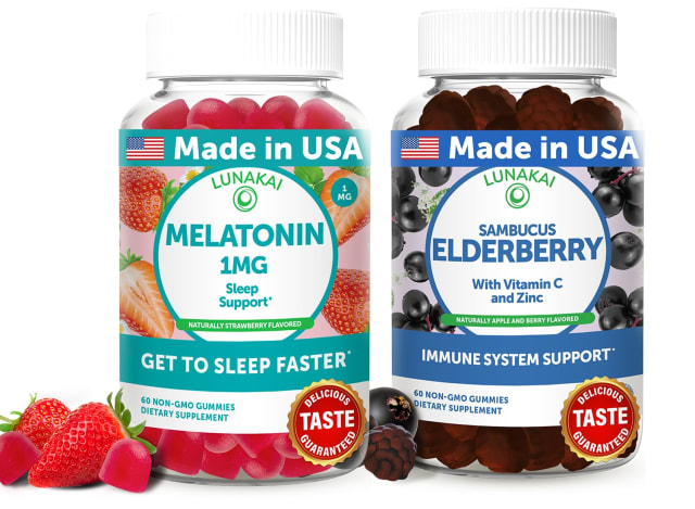 Lunakai USA Made Low Dose Melatonin & Sambucus Elderberry Gummies Bundle – Sleep Support & Immune System Boost – 60 Non-GMO Gummies Each | Elderberry Lunakai USA Made Low Dose Melatonin & Sambucus Elderberry Gummies Bundle – Sleep Support & Immune System Boost – 60 Non-GMO Gummies Each - Elderberry