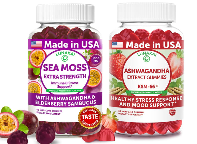 Lunakai USA Made Sea Moss Extra Strength & Ashwagandha Gummies Bundle – Daily Plant-Based Wellness Support – 60 Non-GMO Gummies Each | Omega-3 Lunakai USA Made Sea Moss Extra Strength & Ashwagandha Gummies Bundle – Daily Plant-Based Wellness Support – 60 Non-GMO Gummies Each - Omega-3