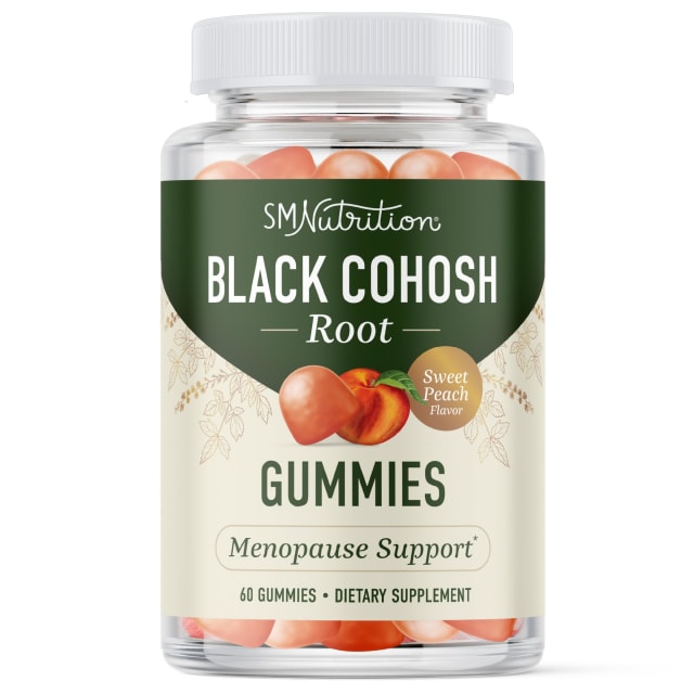 Black Cohosh Gummies for Menopause Relief, Hot Flashes & Night Sweats | 50mg Black Cohosh Root for Women | Gluten-Free, Vegetarian, Non-GMO | Hormone Balance Support | Yummy Peach Flavor | 60 Gummies