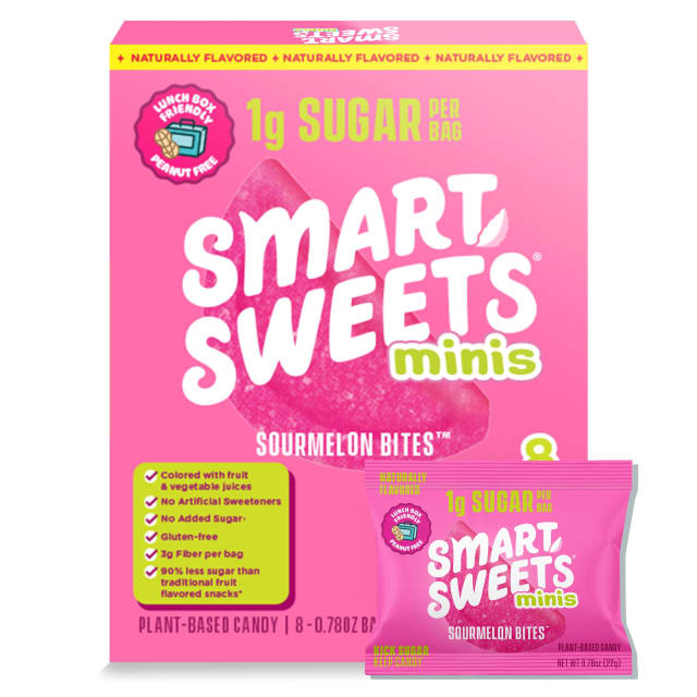 SmartSweets Sourmelon Bites Minis Snack Pack | 0.78 oz (Pack of 8) | Low Sugar and Calorie Sour Gummy Candy | Healthy Snacks for Kids, Gluten Free, Plant Based, School | NAC SmartSweets Sourmelon Bites Minis Snack Pack | 0.78 oz (Pack of 8) | Low Sugar and Calorie Sour Gummy Candy | Healthy Snacks for Kids, Gluten Free, Plant Based, School - NAC