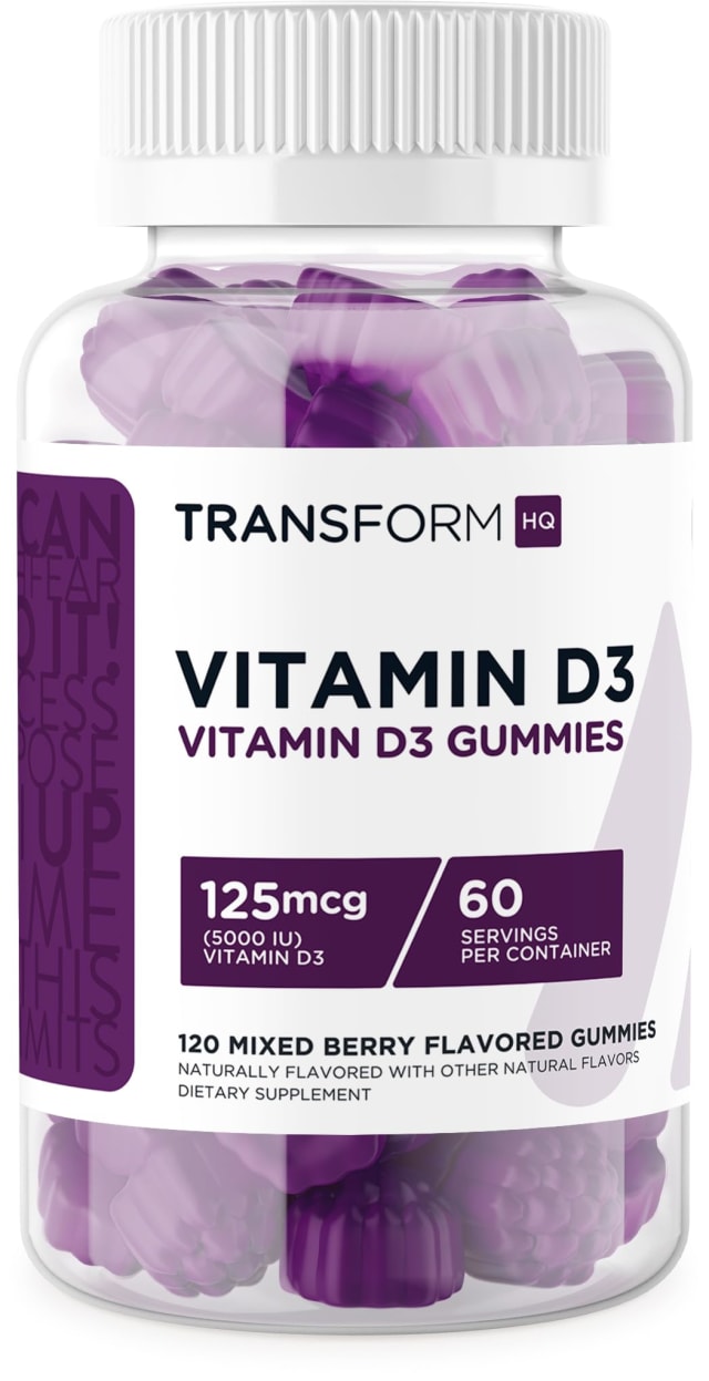 TransformHQ Vitamin D3 Gummies (5000 IU) 120 Count, Mixed Berry - Supplement for Adults, 60 Servings