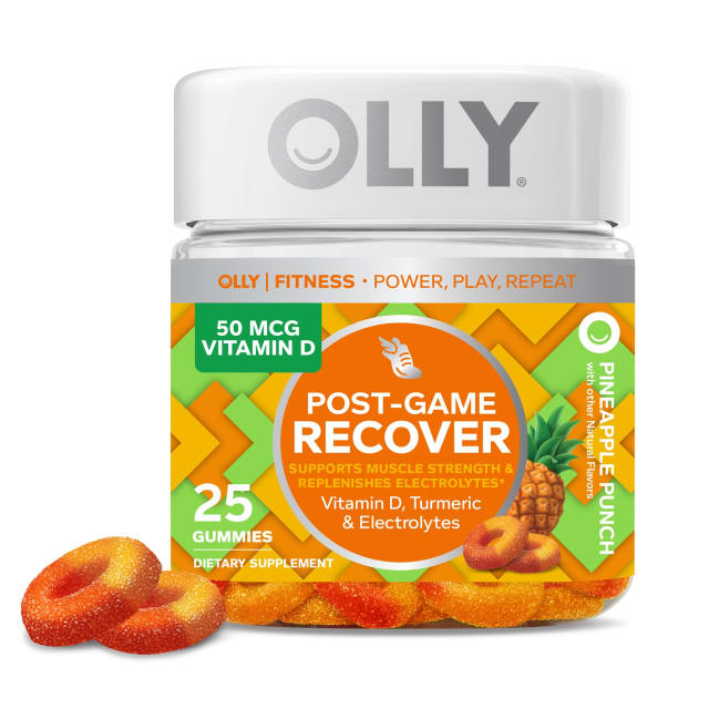 OLLY Post-Game Recover Workout Gummy Rings, Vitamin D, Turmeric, Electrolytes, Pineapple Punch Flavor - 25 Count, Nutritional Supplement