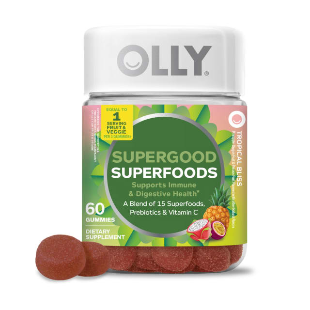 OLLY Supergood Superfoods Gummies, Supports Immune & Digestive Health,* 15 Superfoods, Prebiotics, Vitamin C, Tropical Bliss Flavor, 20 Day Supply - 60 Count | Elderberry OLLY Supergood Superfoods Gummies, Supports Immune & Digestive Health,* 15 Superfoods, Prebiotics, Vitamin C, Tropical Bliss Flavor, 20 Day Supply - 60 Count - Elderberry