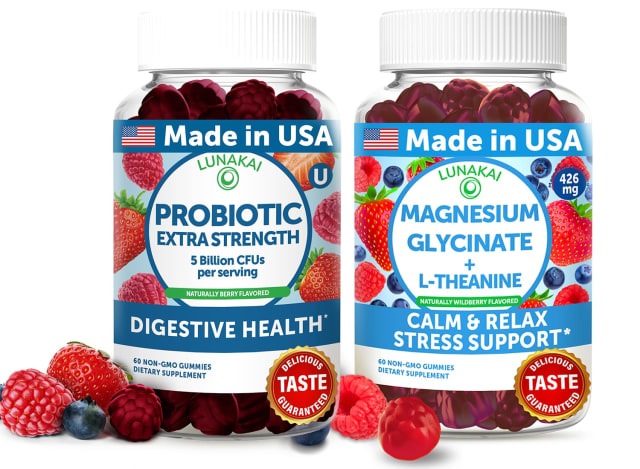 Lunakai USA Made Probiotic & Magnesium Glycinate Gummies Bundle – Digestive, Stress & Relaxation Support – Naturally Flavored – 60 Non-GMO Gummies Each