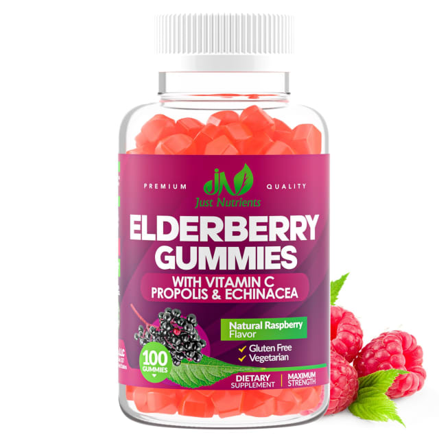 Elderberry Gummies with Vitamin C, Echinacea, Propolis (100 count) - Immune Support for Adults & Kids - Maximum Strength, Great Tasting Raspberry Flavor - Gluten-Free, Vegan - 100 Gummies | Elderberry Elderberry Gummies with Vitamin C, Echinacea, Propolis (100 count) - Immune Support for Adults & Kids - Maximum Strength, Great Tasting Raspberry Flavor - Gluten-Free, Vegan - 100 Gummies - Elderberry