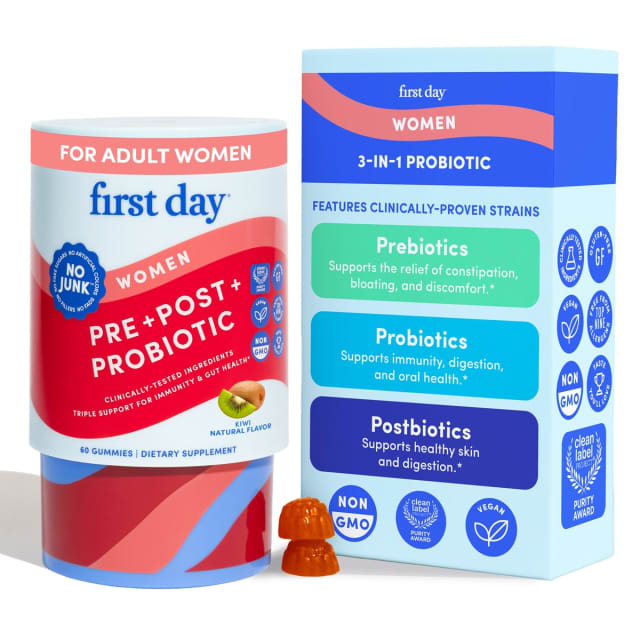 FIRST DAY Womens 3-in-1 Probiotic Gummies – Prebiotic + Probiotic + Postbiotic Supplement – Supports Digestive & Oral Health, Immune Function & Energy Levels – 30-Day Supply | Vitamin B12 FIRST DAY Womens 3-in-1 Probiotic Gummies – Prebiotic + Probiotic + Postbiotic Supplement – Supports Digestive & Oral Health, Immune Function & Energy Levels – 30-Day Supply - Vitamin B12