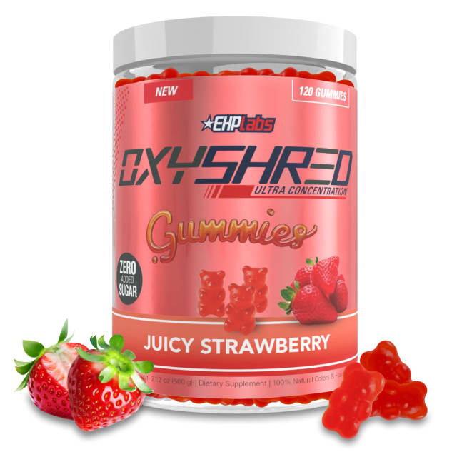 EHP Labs OxyShred Gummies - Pre Workout Gummies & Energy Chews with 100mg Caffeine, L-Carnitine for Thermo & Metabolic Support, All Natural Energy Boost - Strawberry Flavor – 60 Servings | Vitamin B12 EHP Labs OxyShred Gummies - Pre Workout Gummies & Energy Chews with 100mg Caffeine, L-Carnitine for Thermo & Metabolic Support, All Natural Energy Boost - Strawberry Flavor – 60 Servings - Vitamin B12