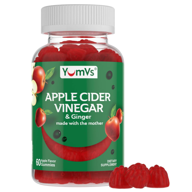 YUM-V'S Apple Cider Vinegar Gummies – ACV Gummies with Ginger & The Mother – Supports Metabolism, Vitality & Daily Wellness – Natural Apple Flavor Vegan, Non-GMO, Gluten-Free, Cider Gummy – 60 Count