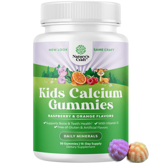 Natures Craft Tasty Kids Calcium Gummies - Vitamin D & Calcium Gummies for Children - Vitamin with & D for Muscle Bone Development Gelatin-Free Kosher Childrens 30ct (1 Pack)