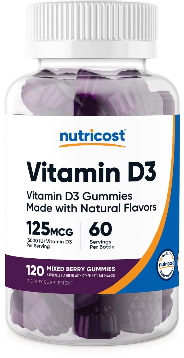 Nutricost Vitamin D3 Gummies 5,000 IU (125mcg), 120 Gummies - Mixed Berry Flavored, 60 Servings