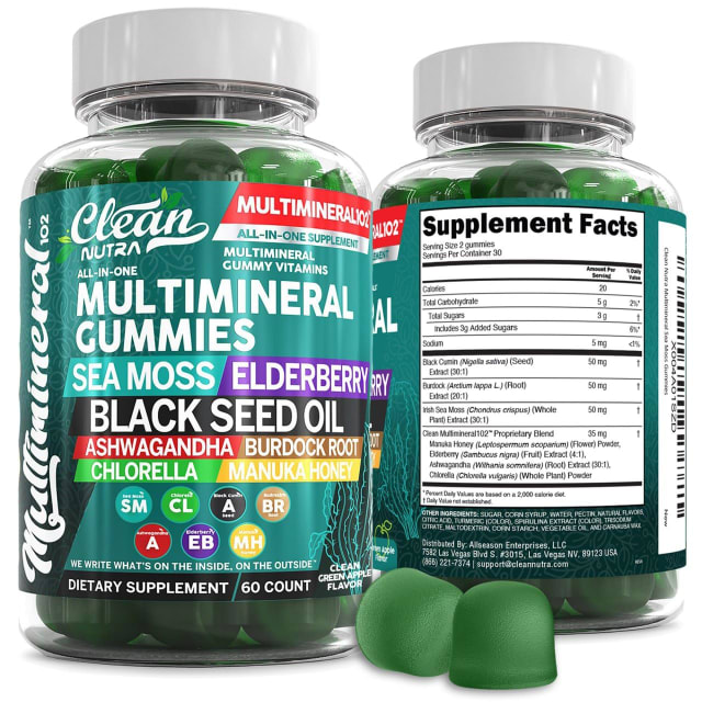 Sea Moss Gummies | Clinically Tested - Black Seed Oil Ashwagandha Elderberry Burdock Root Chlorella Manuka Honey - Vegan Irish Sea Moss Gummy Vitamins for Adults Kids Men Women - Green Apple Flavor | Elderberry Sea Moss Gummies | Clinically Tested - Black Seed Oil Ashwagandha Elderberry Burdock Root Chlorella Manuka Honey - Vegan Irish Sea Moss Gummy Vitamins for Adults Kids Men Women - Green Apple Flavor - Elderberry