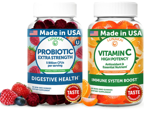 Lunakai USA Made Probiotic & Vitamin C High Potency Gummies Bundle – Digestive & Immune System Support – Naturally Flavored – 60 Non-GMO Gummies Each | Elderberry Lunakai USA Made Probiotic & Vitamin C High Potency Gummies Bundle – Digestive & Immune System Support – Naturally Flavored – 60 Non-GMO Gummies Each - Elderberry