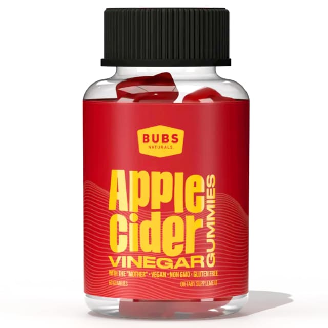 BUBS Naturals Apple Cider Vinegar Gummies with The Mother, All Natural Vegan ACV Gummy Vitamins, Supports Detox, Digestion & Energy Booster with B Vitamins, 60 Count | Vitamin B12 BUBS Naturals Apple Cider Vinegar Gummies with The Mother, All Natural Vegan ACV Gummy Vitamins, Supports Detox, Digestion & Energy Booster with B Vitamins, 60 Count - Vitamin B12