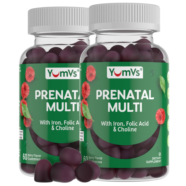 YUM-V'S YumVs Prenatal Gummies for Women - Prenatal Vitamins for Women with Folic Acid, Iron & Choline - Vegetarian & Kosher Pregnancy Vitamins - Womens Prenatal Multivitamin - 60 Count 2pk