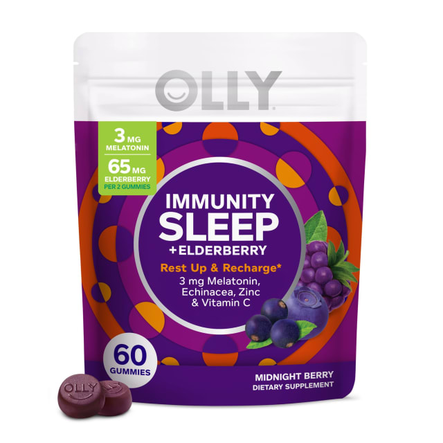 OLLY Immunity Sleep Gummy, Immune and Sleep Support, 3mg Melatonin, Echinacea, Zinc, Vitamin C, Chewable Supplement, Berry - 60 Count, 60 Count (Pack of 1) | Elderberry OLLY Immunity Sleep Gummy, Immune and Sleep Support, 3mg Melatonin, Echinacea, Zinc, Vitamin C, Chewable Supplement, Berry - 60 Count, 60 Count (Pack of 1) - Elderberry