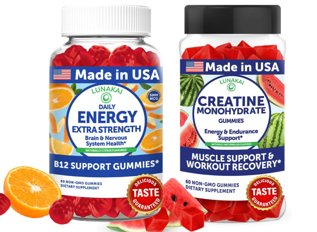 Lunakai USA Made Energy B12 & Creatine Monohydrate Gummies Bundle – Daily Energy & Muscle Support – 60 Non-GMO Gummies Each | Vitamin B12 Lunakai USA Made Energy B12 & Creatine Monohydrate Gummies Bundle – Daily Energy & Muscle Support – 60 Non-GMO Gummies Each - Vitamin B12