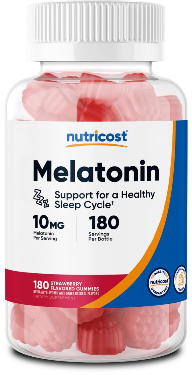 Nutricost Melatonin 10mg, 180 Gummies, Strawberry Flavored - Gluten Free, Non-GMO, No Corn Syrup | Liquid Vitamins Nutricost Melatonin 10mg, 180 Gummies, Strawberry Flavored - Gluten Free, Non-GMO, No Corn Syrup - Liquid Vitamins