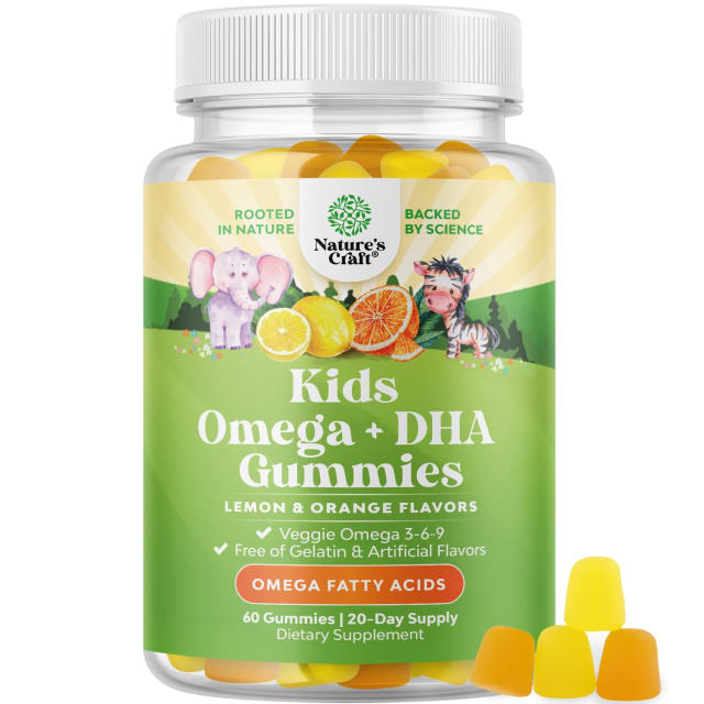 Kids DHA Omega 3 Gummies - Fatty Acids Omega 3 6 9 for Brain, Immune Strength & Vision - Nutritional DHA for Kids for Healthy Nervous System & Focus Support - Fish Free, Vegan & Non-GMO - 60 Chews | Elderberry Kids DHA Omega 3 Gummies - Fatty Acids Omega 3 6 9 for Brain, Immune Strength & Vision - Nutritional DHA for Kids for Healthy Nervous System & Focus Support - Fish Free, Vegan & Non-GMO - 60 Chews - Elderberry