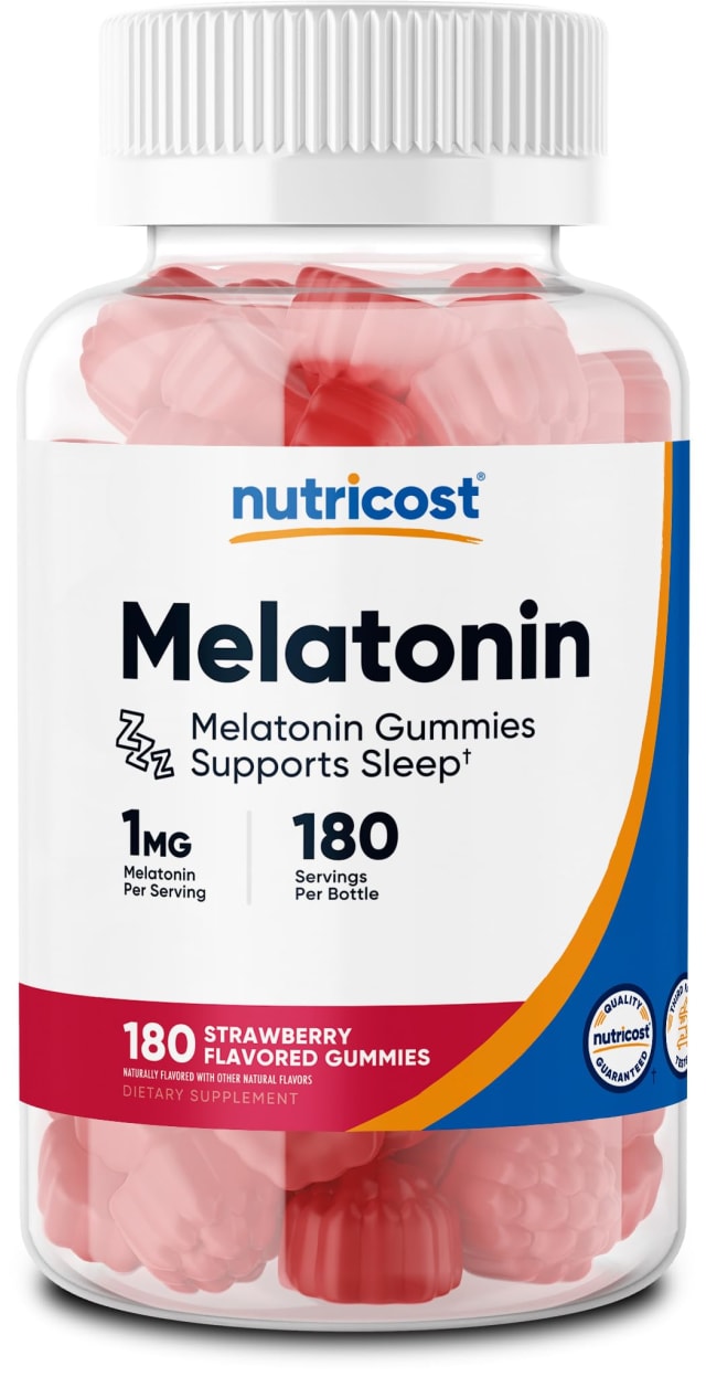 Nutricost Melatonin 1mg, 180 Gummies, Strawberry Flavored - Gluten Free, Non-GMO, No Corn Syrup | Liquid Vitamins Nutricost Melatonin 1mg, 180 Gummies, Strawberry Flavored - Gluten Free, Non-GMO, No Corn Syrup - Liquid Vitamins
