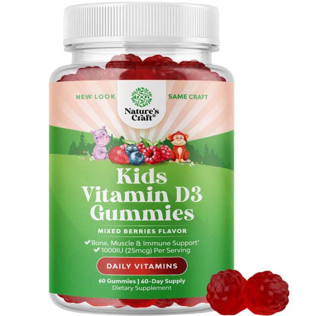 Chewable Vitamin D Gummies for Kids - Delicious Vitamin D 1000 IU Per Serving - Toddlers Immune Support Gummies - Berries Flavored Supplement for Bones Health & Muscles - Gelatin Free - 60 Chews | Elderberry Chewable Vitamin D Gummies for Kids - Delicious Vitamin D 1000 IU Per Serving - Toddlers Immune Support Gummies - Berries Flavored Supplement for Bones Health & Muscles - Gelatin Free - 60 Chews - Elderberry