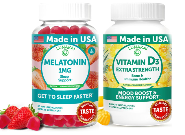 Lunakai USA Made Low Dose Melatonin & Vitamin D3 Gummies Bundle – Sleep, Bone & Immune Support – 60 Non-GMO Gummies Each | Elderberry Lunakai USA Made Low Dose Melatonin & Vitamin D3 Gummies Bundle – Sleep, Bone & Immune Support – 60 Non-GMO Gummies Each - Elderberry