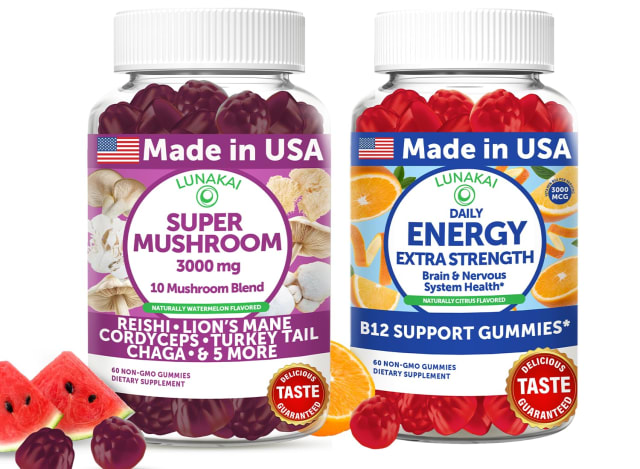 Lunakai USA Made Super Mushroom & Energy B12 Gummies Bundle – 10-Mushroom Complex & Daily B12 Support – 60 Non-GMO Gummies Each | Vitamin B12 Lunakai USA Made Super Mushroom & Energy B12 Gummies Bundle – 10-Mushroom Complex & Daily B12 Support – 60 Non-GMO Gummies Each - Vitamin B12
