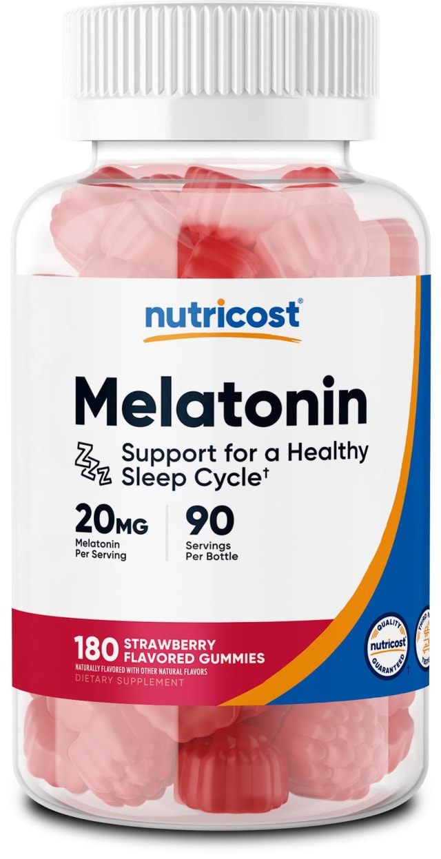 Nutricost Melatonin Gummies 20mg per Serving (180 Strawberry Flavored Gummies) - Gluten-Free