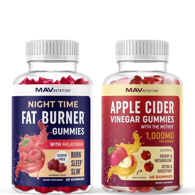 MAV NUTRITION Night Time Fat Burner Gummies and Apple Cider Vinegar Gummies | Nighttime, Metabolism Boost & Weight Management Gummy Bundle | 30 Servings Each