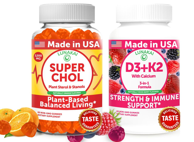 Lunakai USA Made Super Chol & D3+K2 Gummies Bundle – with Plant Sterols, Vitamin D3, K2, and Calcium – 60 Non-GMO Gummies Each