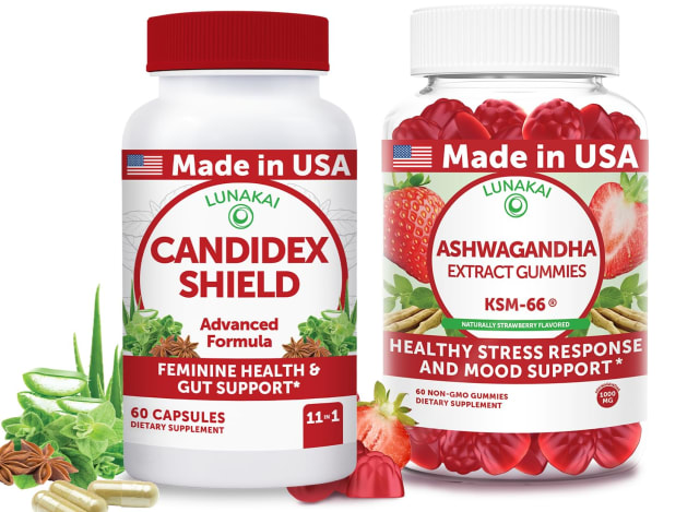 Lunakai USA Made Candida & Ashwagandha Gummies Bundle – Gut Health and Stress Support – 60 Ct Each | Omega-3 Lunakai USA Made Candida & Ashwagandha Gummies Bundle – Gut Health and Stress Support – 60 Ct Each - Omega-3