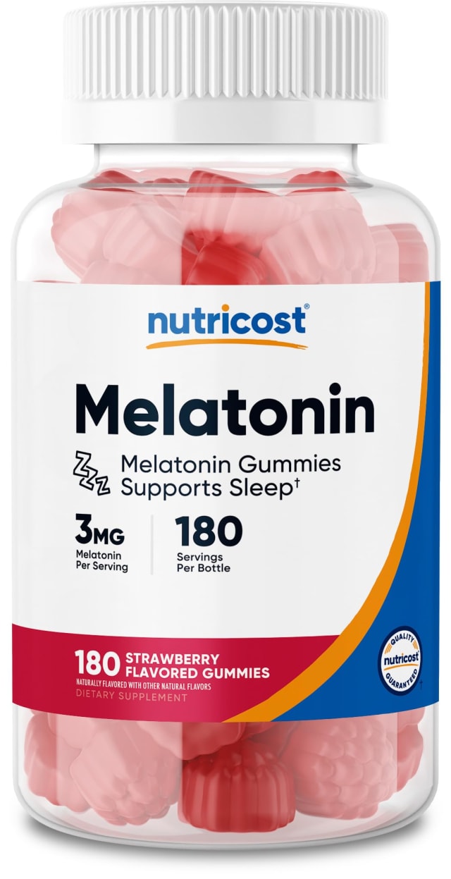 Nutricost Melatonin 3mg, 180 Gummies, Strawberry Flavored - Gluten Free, Non-GMO, No Corn Syrup | Liquid Vitamins Nutricost Melatonin 3mg, 180 Gummies, Strawberry Flavored - Gluten Free, Non-GMO, No Corn Syrup - Liquid Vitamins