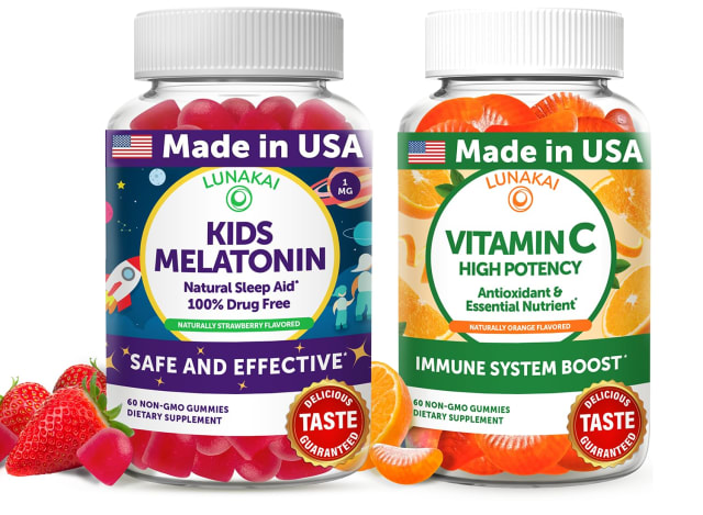 Lunakai USA Made Kids Melatonin & Vitamin C Gummies Bundle – Natural Sleep Aid & Immune Support – 60 Non-GMO Gummies Each | Elderberry Lunakai USA Made Kids Melatonin & Vitamin C Gummies Bundle – Natural Sleep Aid & Immune Support – 60 Non-GMO Gummies Each - Elderberry