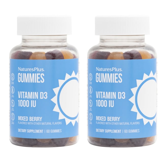 NaturesPlus Gummies Vitamin D3 1000 IU, Mixed Berry - 60 Gummies, Pack of 2 - Promotes Bone Health & Immune Function - Vegan, Gluten Free, Non-GMO - 120 Total Servings | Elderberry NaturesPlus Gummies Vitamin D3 1000 IU, Mixed Berry - 60 Gummies, Pack of 2 - Promotes Bone Health & Immune Function - Vegan, Gluten Free, Non-GMO - 120 Total Servings - Elderberry