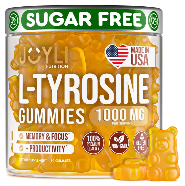 Joyli L Tyrosine Gummies 1000MG - L-Tyrosine Supplement for Kids & Adults - Calm & Focus Gummies for Brain, Memory, Mood, and Energy - 500mg L- Tyrosine Powder per Gummy - Vegan, Gluten-Free | Vitamin B12 Joyli L Tyrosine Gummies 1000MG - L-Tyrosine Supplement for Kids & Adults - Calm & Focus Gummies for Brain, Memory, Mood, and Energy - 500mg L- Tyrosine Powder per Gummy - Vegan, Gluten-Free - Vitamin B12