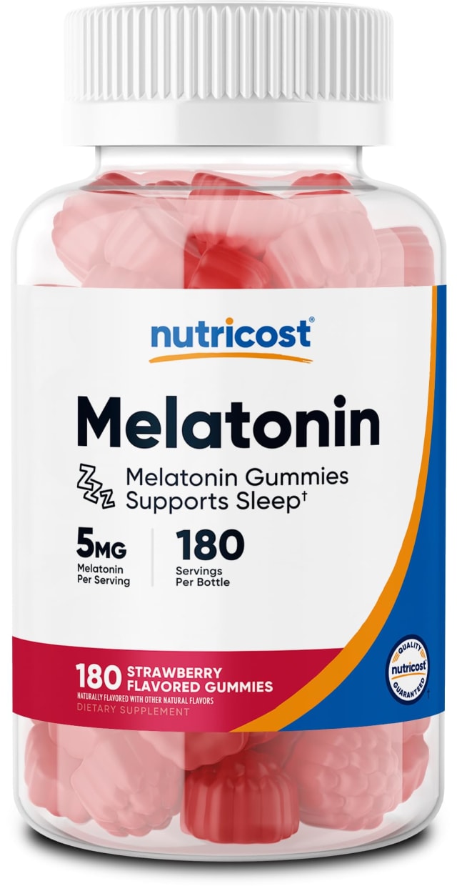 Nutricost Melatonin 5mg, 180 Gummies, Strawberry Flavored - Gluten Free, Non-GMO, No Corn Syrup | Liquid Vitamins Nutricost Melatonin 5mg, 180 Gummies, Strawberry Flavored - Gluten Free, Non-GMO, No Corn Syrup - Liquid Vitamins