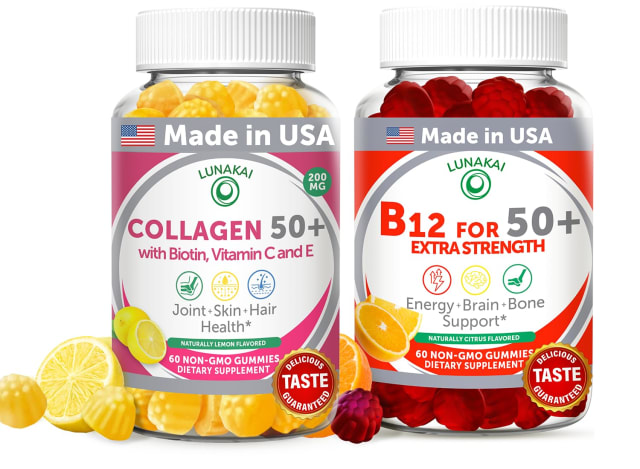 Lunakai USA Made Collagen & B12 Gummies Bundle for Adults 50+, Supports Skin, Hair, Joint Health & Energy, Non-GMO, Delicious Lemon & Orange Flavors, 60ct Each | Vitamin B12 Lunakai USA Made Collagen & B12 Gummies Bundle for Adults 50+, Supports Skin, Hair, Joint Health & Energy, Non-GMO, Delicious Lemon & Orange Flavors, 60ct Each - Vitamin B12