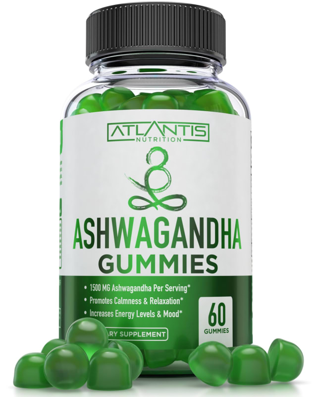 Atlantis Nutrition Ashwagandha Gummies - 1500 MG Per Serving - Promotes Calmness, Improves Mood, Boosts Energy Levels & Strengthens Immune System - Formulated with Vitamin D & Zinc - Vegan | 60 Count | Vitamin B12 Atlantis Nutrition Ashwagandha Gummies - 1500 MG Per Serving - Promotes Calmness, Improves Mood, Boosts Energy Levels & Strengthens Immune System - Formulated with Vitamin D & Zinc - Vegan | 60 Count - Vitamin B12