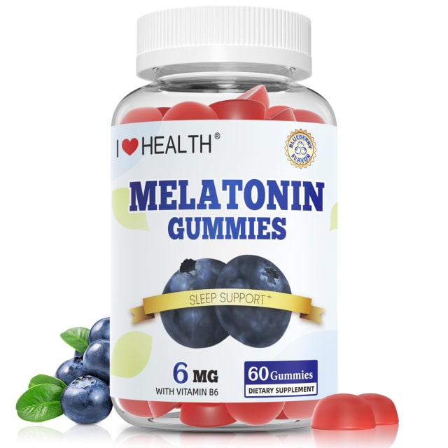 I LOVE HEALTH Sleep Gummies with Melatonin 6mg + Vitamin B6 6mg – Dual Action Sleep Support for Adults – Natural Blueberry Flavor – Non-Habit Forming, Vegan – 60 Gummies – cGMP Certified
