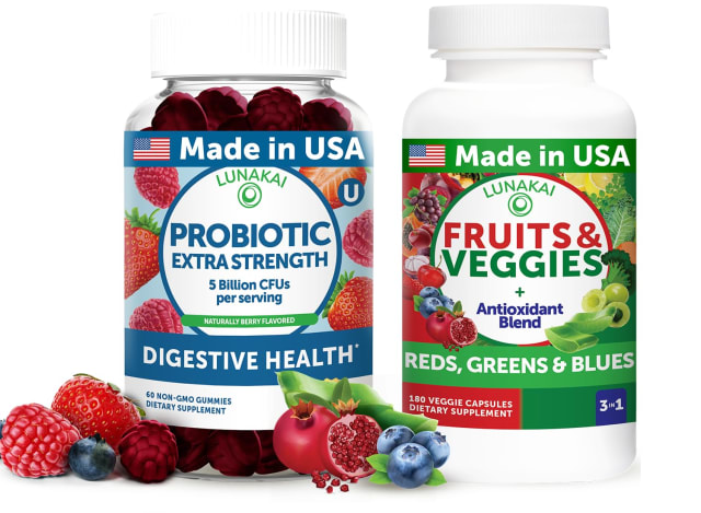 Lunakai USA Made Probiotic Gummies & Fruits & Veggies Capsules – Digestive & Whole-Body Wellness Support – 60 Gummies & 180 Veggie Capsules