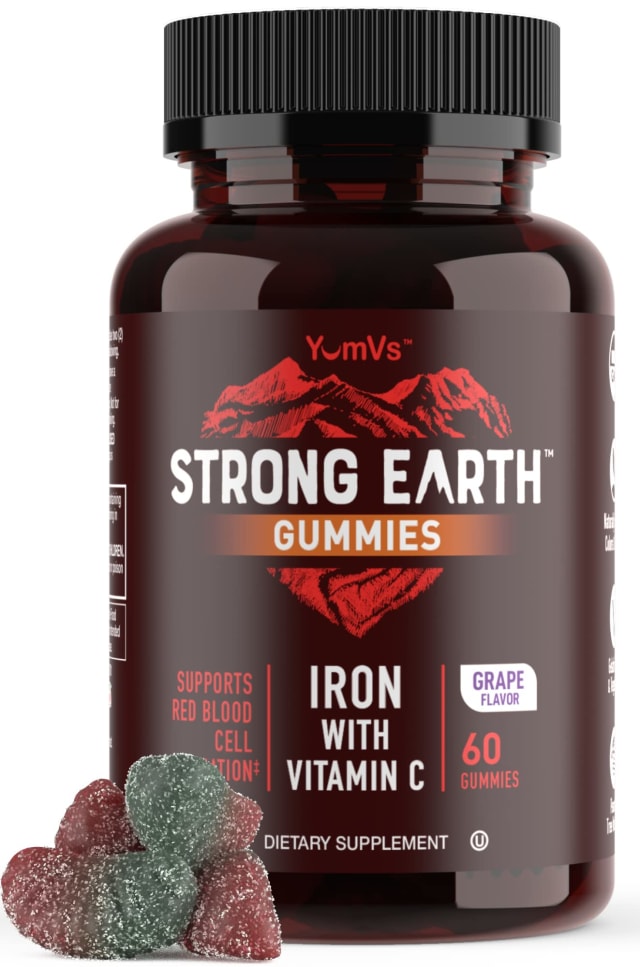 YUM-V'S Strong Earth Iron with Vitamin C Gummies (60 Count) - Iron Supplements with Vitamin C Gummy - Blood Builder Anemia FE Iron Gummies, Iron Supplement for Women and Men