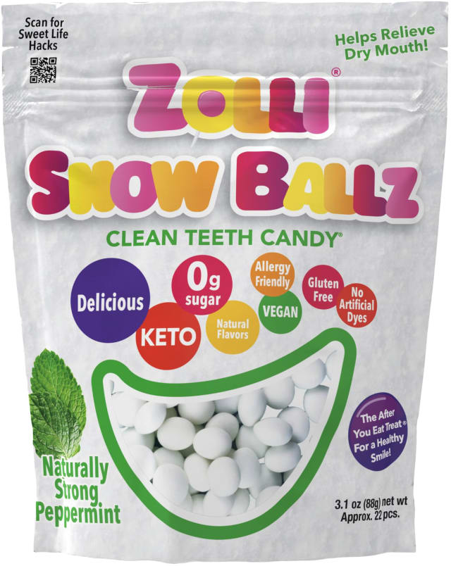 Zolli Snow Ballz Clean Teeth Candy Sugar-Free, Dye-Free, Keto & Diabetic-Friendly, Dentist-Approved Treats for Kids (Peppermint, 3.1 oz), 12.7cm x 5.08cm x 17.78cm