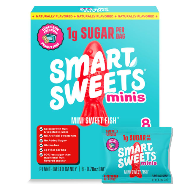 SmartSweets Sweet Fish Minis Snack Pack | 0.78 oz (Pack of 8) | Low Sugar and Calorie Sweet Gummy Candy | Healthy Snacks for Kids, Gluten Free, Plant Based, School | NAC SmartSweets Sweet Fish Minis Snack Pack | 0.78 oz (Pack of 8) | Low Sugar and Calorie Sweet Gummy Candy | Healthy Snacks for Kids, Gluten Free, Plant Based, School - NAC
