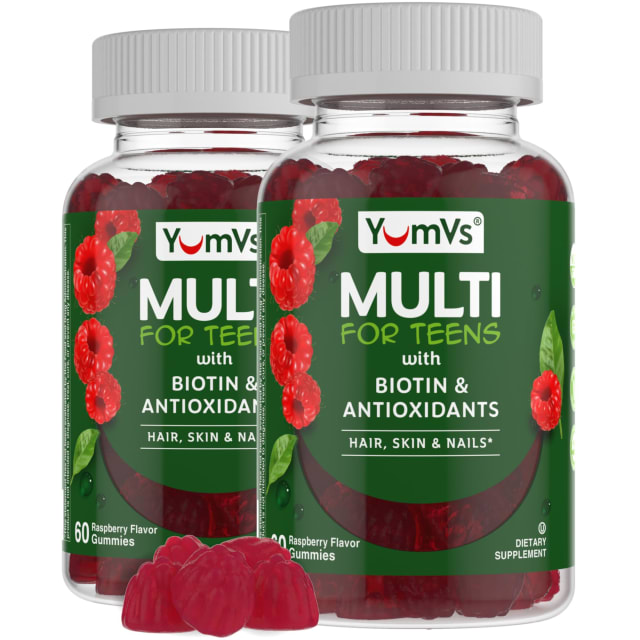 Teen Multivitamin Gummies with Biotin and Antioxidants - Raspberry Flavor - Hair Skin Nails Support - Vegetarian Kosher Teen Vitamins for Boys and Girls 12-17 - 60 Count (Pack of 2)