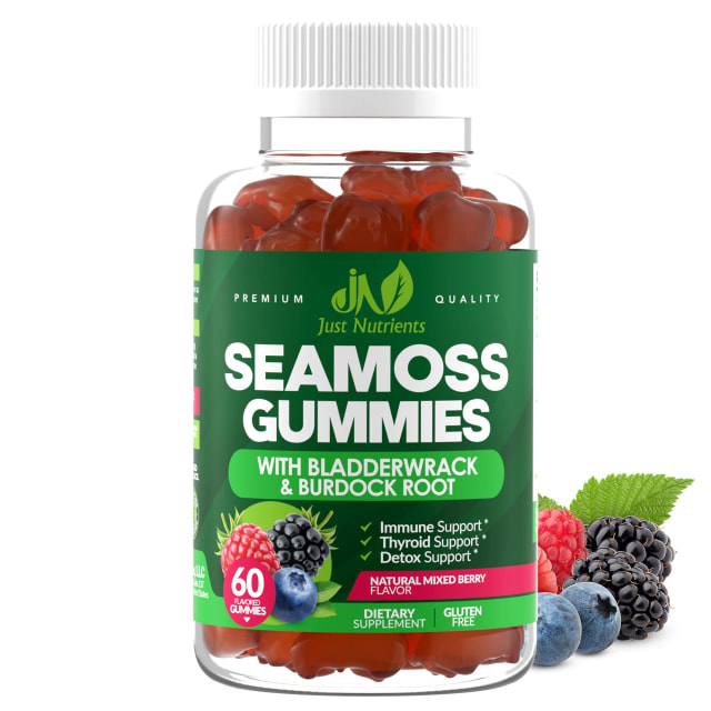Sea Moss 3000mg Gummies with Bladderwrack and Burdock Root - Natural Irish Sea Moss Superfood for Immune, Thyroid and Detox Support - Extra Strength for Men & Women - Gluten-Free, Vegan - 60 Gummies | Elderberry Sea Moss 3000mg Gummies with Bladderwrack and Burdock Root - Natural Irish Sea Moss Superfood for Immune, Thyroid and Detox Support - Extra Strength for Men & Women - Gluten-Free, Vegan - 60 Gummies - Elderberry
