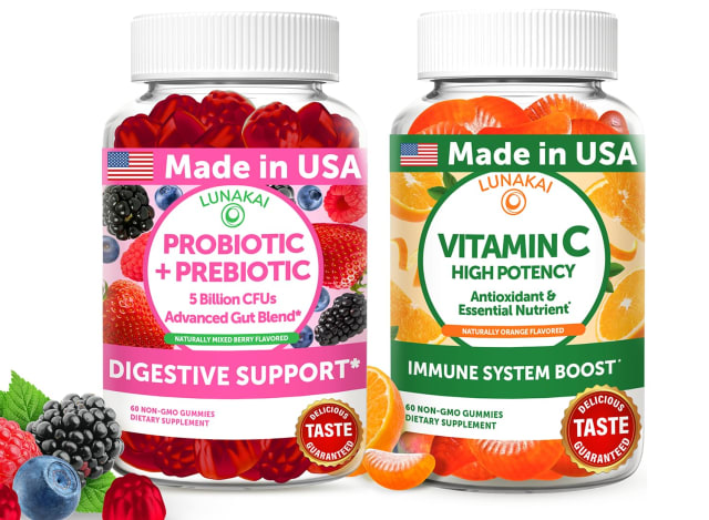 Lunakai USA Made Probiotic + Prebiotic & Vitamin C Gummies Bundle – Digestive Balance & Daily Antioxidant Support – 60 Non-GMO Gummies Each