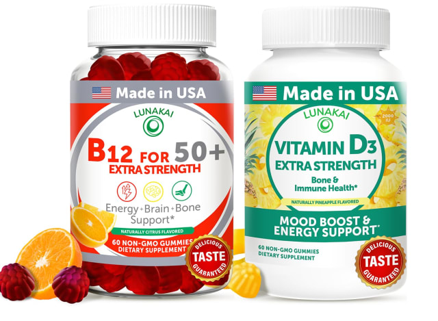 Lunakai USA Made Vitamin B12 & D3 Gummies Bundle for Adults 50+, Supports Energy, Mood & Immune Health, Non-GMO, Gluten-Free, Delicious Orange & Pineapple Flavors | Elderberry Lunakai USA Made Vitamin B12 & D3 Gummies Bundle for Adults 50+, Supports Energy, Mood & Immune Health, Non-GMO, Gluten-Free, Delicious Orange & Pineapple Flavors - Elderberry