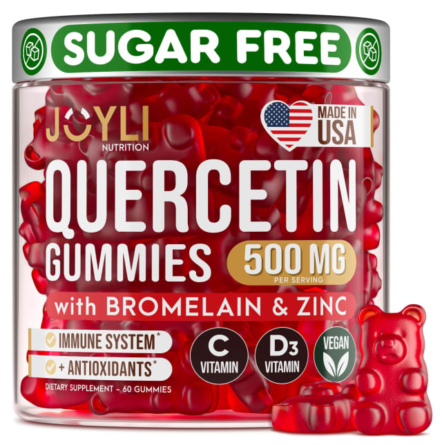 JOYLI Quercetin Gummies - Quercetin with Bromelain Zinc Vitamin C & Vitamin D3 - Quercetin Supplement 500MG for Immune System & Allergy - Quercetin for Kids and Adults - 60 Quercetin Chewable | Elderberry JOYLI Quercetin Gummies - Quercetin with Bromelain Zinc Vitamin C & Vitamin D3 - Quercetin Supplement 500MG for Immune System & Allergy - Quercetin for Kids and Adults - 60 Quercetin Chewable - Elderberry
