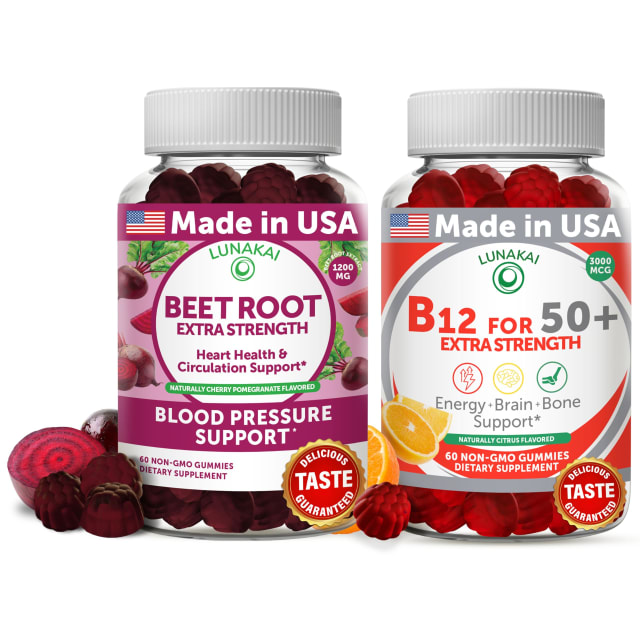 Lunakai Beet Root and Vitamin B12 Gummies for Adults 50 Plus Bundle Proprietary Antioxidant Blend - Heart & Circulation Support, Energy & Vitality Boost, High Strength | Vitamin B12 Lunakai Beet Root and Vitamin B12 Gummies for Adults 50 Plus Bundle Proprietary Antioxidant Blend - Heart & Circulation Support, Energy & Vitality Boost, High Strength - Vitamin B12