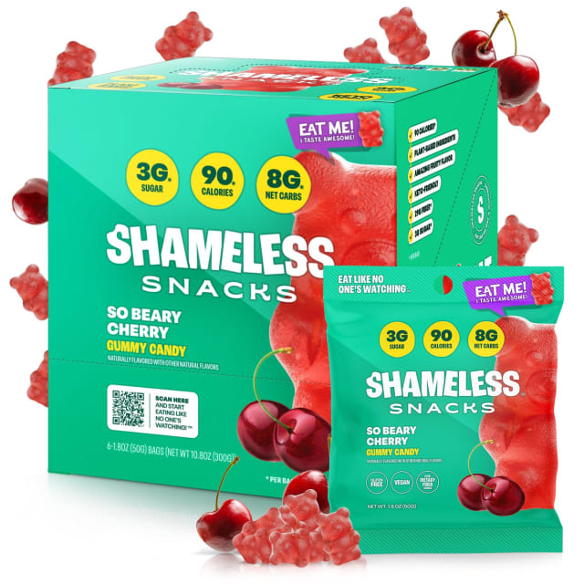 Shameless Snacks - Healthy Low Calorie Snacks, Low Carb Keto Gummies (Gluten Free Candy) - 6 Pack So Beary Cherry | NAC Shameless Snacks - Healthy Low Calorie Snacks, Low Carb Keto Gummies (Gluten Free Candy) - 6 Pack So Beary Cherry - NAC