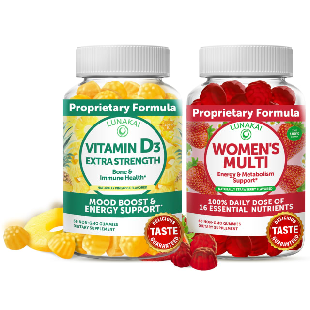 Lunakai Vitamin D3 Gummies and Women's Multivitamin Gummies Bundle - Immunity, Bone and Mood Support Supplement - 100% Daily Value of 16 Essential Vitamins and Minerals Healthy Gummy - 30 Days Supply
